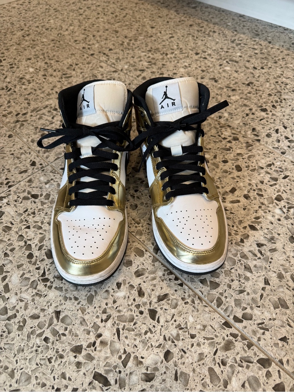 Nike Air Jordan 1 Mid - White & Gold with Black Accents